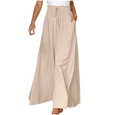 Yuyuzo Pantalon Grand pour Femmes, Couleur Unie, Taille Élastique avec Cordon, Pantalon Long Décontracté Fluide, Pantalon de Détente Ample pour Dames