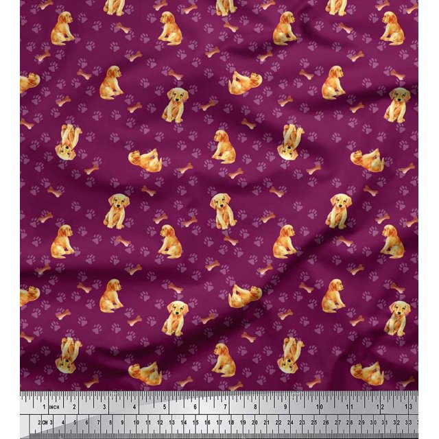 Soimoi Poly Georgette Fabric Paw,Bone & Puppy Dog Print Fabric by Yard 52 Inch Wide