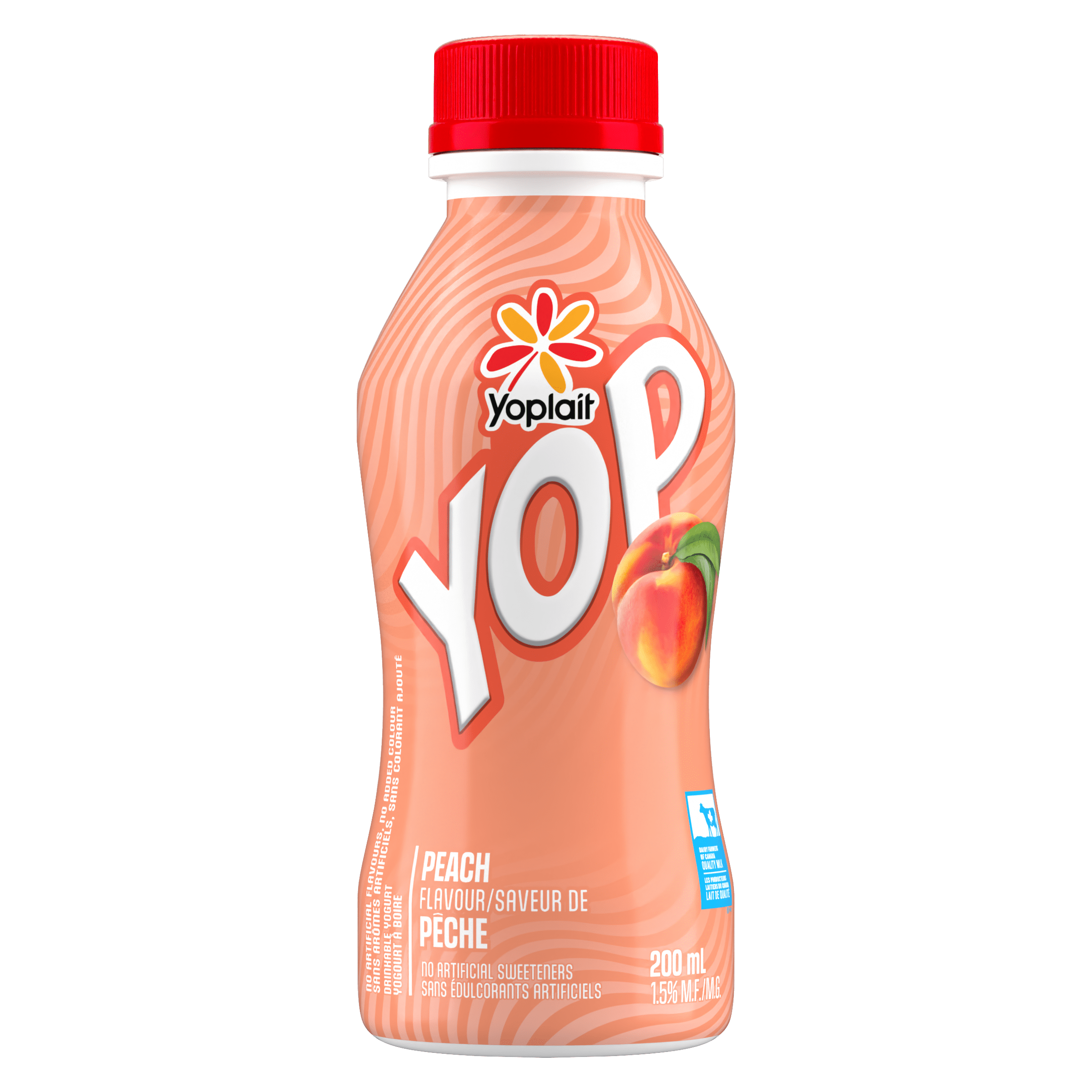 Yogourt à boire Yoplait Yop 1 %, pêche, boisson au yogourt, 200 mL