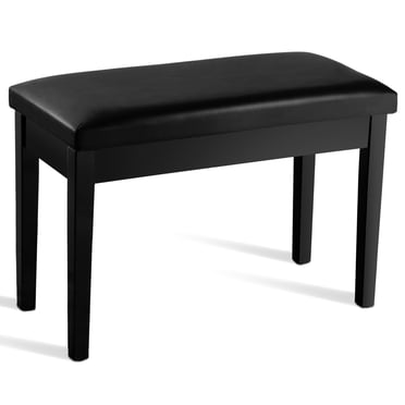 Costway Solid Wood PU Leather Piano Bench Padded Double Duet Keyboard Seat Storage Black