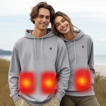 COM1950s Sweat à Capuche Chauffant pour Adultes, Sweat Électrique Chauffant avec Chauffage à 5 Zones et Batterie Haute Capacité, Contrôle de Température Réglable et Design Coupe-Vent pour Activités Extérieures par Temps Froid