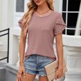thumbnail image 4 of AherBiu Womens Tops Eyelet Embroidery Loose Casual Crewneck Ruffle Sleeve Summer Boho Shirts Tunics, 4 of 7