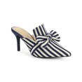 thumbnail image 1 of BLISSFUL STEP Mules à Talon Aiguille pour Femmes Bout Pointu à Rayures Nœud Chaussures Habillées à Enfiler Bleu Foncé 7, 1 of 8