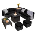 thumbnail image 2 of Costway 9PCS Patio Rattan Furniture Set Fire Pit Space-saving W/Cover Black Cushion, 2 of 10
