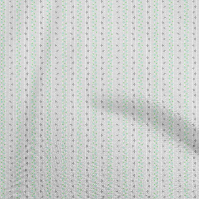 oneOone Silk Tabby Light Green Fabric Stars Craft Projects Decor Fabric Printed By The Yard 42 Inch Wide
