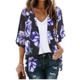 thumbnail image 1 of TIMIFIS Women Chiffon Printed Cardigan Kimono Robe Tops Beach Bikini Cover up Blouse-Dark Blue-XLFall, 1 of 5