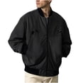 thumbnail image 1 of NaWent Men's Bomber Jacket Solid Color Long Sleeved Cardigan Stand Up Collar Workwear Jacket, 1 of 8