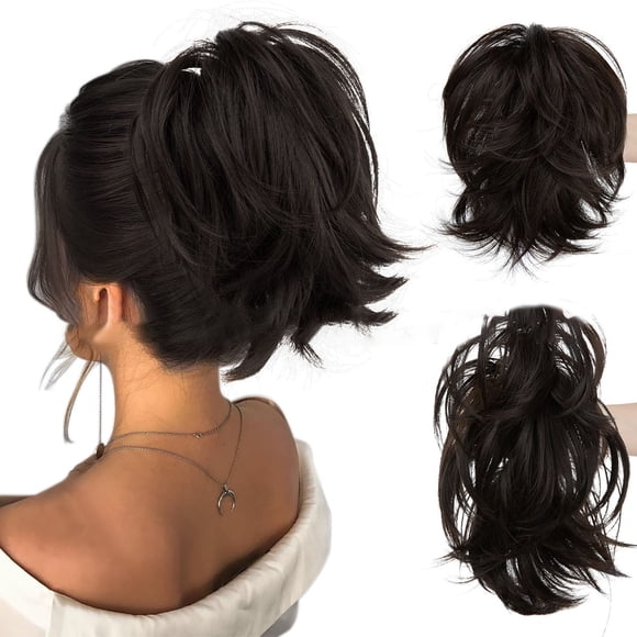 Messy Bun Hair Piece With Bendable Wire Clip In Ponytail Extension Natural Human Hair For Women Updo Styling Accessory