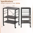 thumbnail image 4 of 3-Layer Microwave Stand Bakers Rack, Kitchen Rolling Cart with 4 Universal Wheels and 10 Removable Hooks, Coffee Cart Shelf Organizer for Kitchen, Living Room, Entryway, Nut Brown, 4 of 8