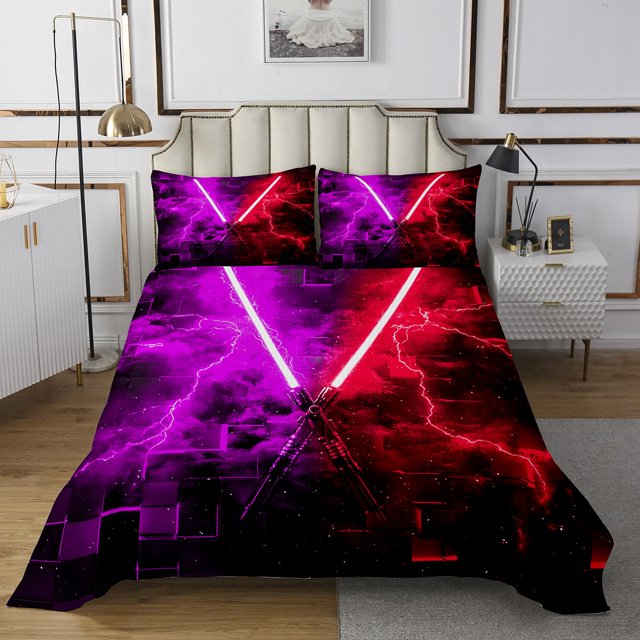 Erosebridal Lightsaber Coverlet Set Twin, Cool Lightning Bedding Set, Modern Geometric Decor 2pcs