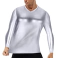 thumbnail image 1 of Pompotops T-shirt à Manches Longues pour Hommes, Décontracté, Col en V Lumineux, Tendance Jeunesse, Coupe Ajustée, Mode, Couleur, Couche de Base, en Solde, 1 of 6