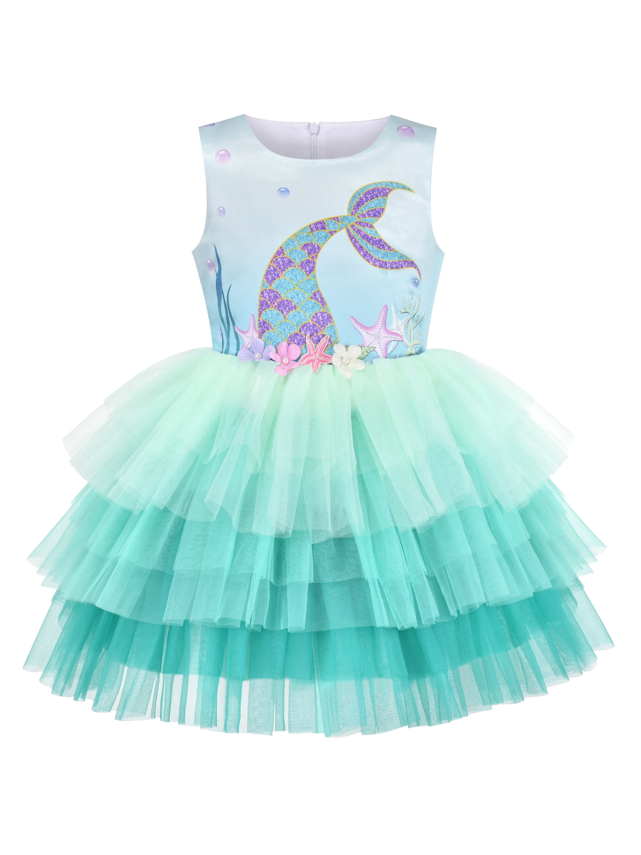 Girls Dress Aqua Green Sea Mermaid Gradient Tutu Tulle Party 4 Years