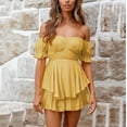 thumbnail image 4 of Kcodviy Women's Solid Color Ruffle Rompers for Women Casual Summer Plus one Neck Short Sleeve Wide Leg Romper Europe and The United Jumpsuits for Women States Straps Jumpsuit Shorts, 4 of 4