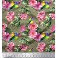 thumbnail image 1 of Soimoi Poly Georgette Fabric Bird,Leaves & Rose Floral Print Fabric by Yard 52 Inch Wide, 1 of 3