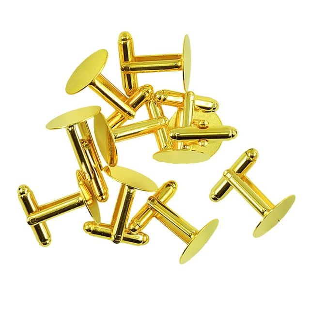 Abbracc 10Pcs Cufflinks Blank Setting Trays Base for Cabochon Jewelry Cuff Links gold