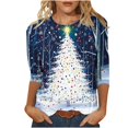 thumbnail image 1 of Lcziwo T-Shirts pour Femmes Manches 3/4 Col Rond Hauts de Noël des Fêtes Drôles à Paillettes Imprimé Arbre Blouses Amples 2025 Mode d'Automne T-Shirts Décontractés Multicolore,TTTG, 1 of 5