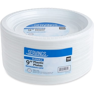 White Plastic Plates - [100 Count] Disposable Plastic Plates, Microwave Safe, Perfect for Birthday Parties, Weddings, Banquets, Picnics, and Everyday Use