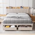 thumbnail image 3 of Upholstered Bed Frame with Storage Headboard and Charging Station, Platform Bed Frame with Drawers, Heavy Duty, No Box Spring Needed, Easy Assembly, Beige, King Size, 3 of 8