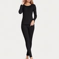 thumbnail image 2 of yoeyez sous-Vêtements Thermiques pour Femmes, Couche de Base Col Rond Manches Longues Thermiques Ensemble de Pyjama Doublé en Molleton Haut Bas pour Temps Froid Hiver Ou Printemps Noir G, 2 of 5