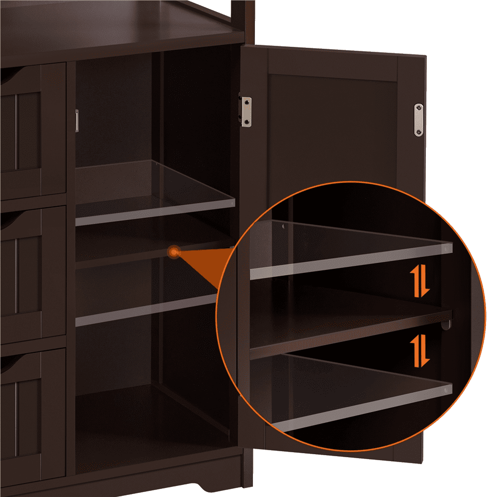 FullFurnique Armoire de Salle de Bains avec 1 Porte et 3 Tiroirs, Espresso