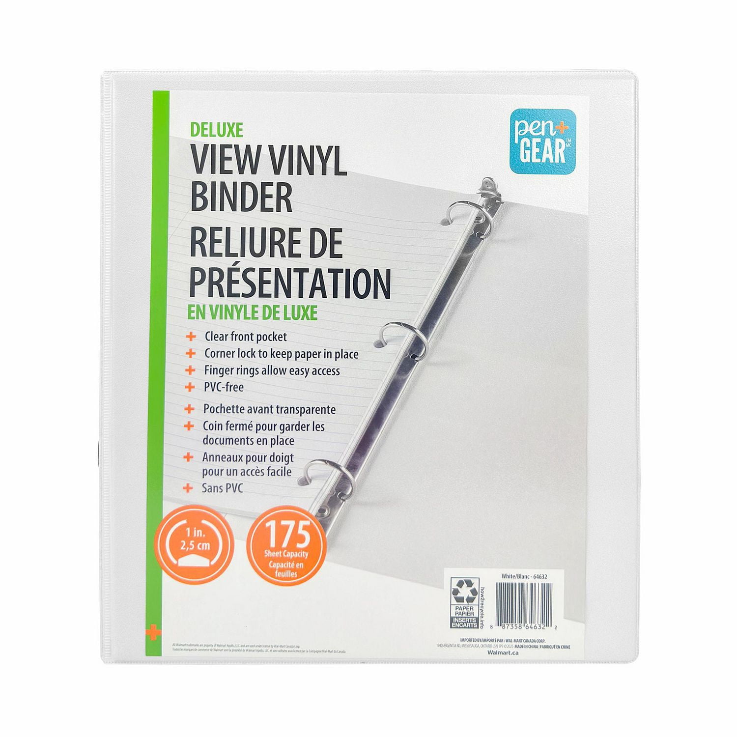 PEN+ GEAR Reliure de présentation en vinyle de luxe 1", O-Ring, BLANC