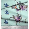 thumbnail image 1 of Soimoi Green polyester Crepe Fabric Floral & Flowerpecker Bird Decor Fabric Printed Yard 42 Inch Wide, 1 of 3