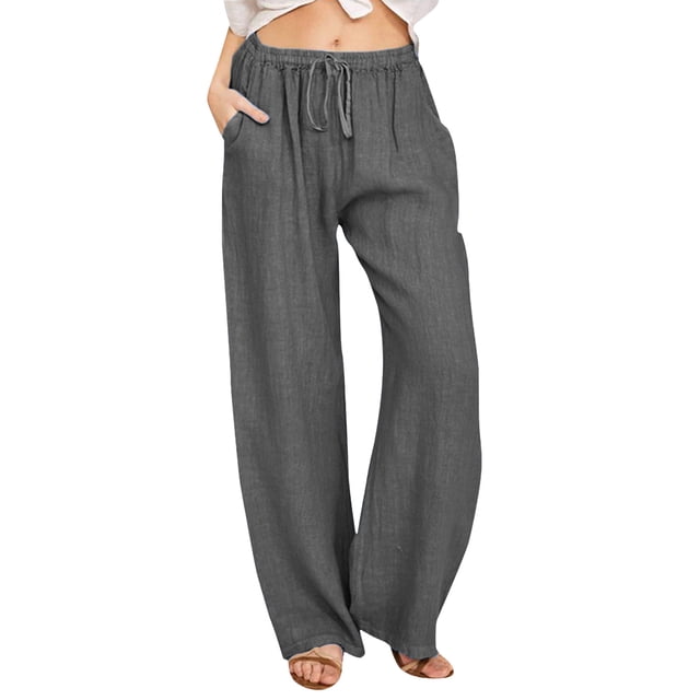 2025 Women High Waisted Wide Women Pants Casual Work Leg Pants Drawstring Elastic Casual Pant Suits for Women Plus Size 3 Trousers Comfy Straight Leg Long Pants with