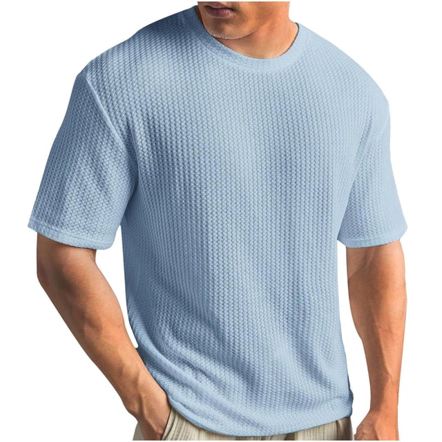 DPTALR Men's Summer Solid Round Neck Short Sleeved Knitted T-shirt