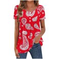 thumbnail image 4 of Pisexur Hauts d'Été pour Femmes, Hauts pour Femmes, Hauts de Sortie pour Femmes, Hauts pour Dames, T-Shirt d'Été à Col Rond Manches Courtes Mode Décontractée Imprimé Bouton Café, m, 4 of 4
