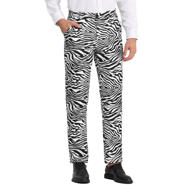 INSPIRE CHIC Pantalon pour Homme Imprimé Serpent Coupe Régulière devant Plat Taille Élastique Pantalon 36 Imprimé Zèbre