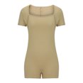 thumbnail image 4 of AherBiu Yoga Bodysuits for Women Square Neck Short Sleeve Slim Stretchy Workout Short Jumpsuits Rompers, 4 of 6