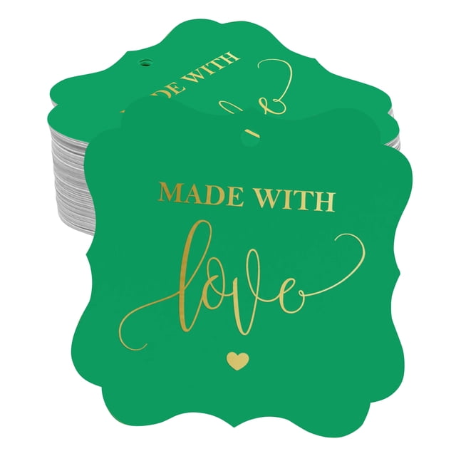 Inkdotpot Pack Of 100 Made With Love Wedding Paper Tags DIY Craft Bracket Shape Real Gold Foil Hang Tags