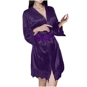 Rbaofujie Womens Bathrobe Women Solid Color Tie Straps Ice Shreds Taste Fashion Sexy Bathrobe Robe Sexy Pajamas for Women