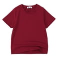 thumbnail image 1 of PMVFHDE T-Shirt à Manches Courtes d'Été Uni pour Enfants à Col Rond - Haut Léger, Respirant et Doux Bourgogne, 5-6 Ans, 1 of 3