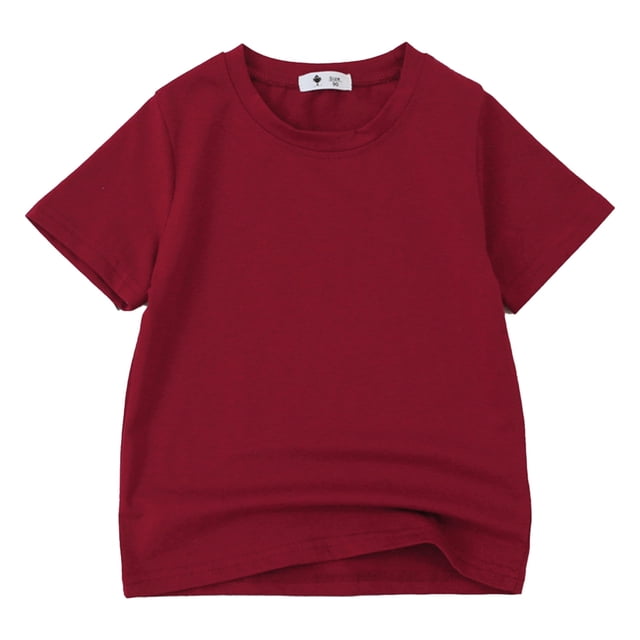 PMVFHDE T-Shirt à Manches Courtes d'Été Uni pour Enfants à Col Rond - Haut Léger, Respirant et Doux Bourgogne, 5-6 Ans