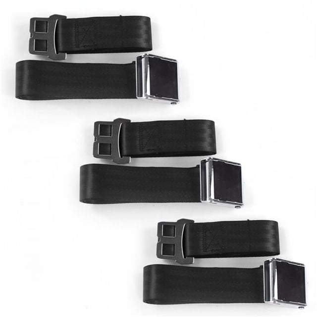 Early Triumph 1946-1954 Airplane 2 Point Black Lap Bench Seat Belt Kit - 3 Belts