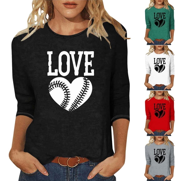 QATAINLAV Womens 3/4 Length Sleeve Shirts Fashion Heart Print Crewneck Pullover Tops Casual Going Out Shirt Game Day Outfits 90% off Clearance Sale Green XXXXXL