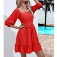 thumbnail image 3 of AherBiu Boho Dresses for Women 3/4 Sleeve Square Neck Ruched Ruffle Summer Beach Cute Mini Dress, 3 of 7