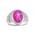 thumbnail image 1 of RYLOS Men's Rings 14K White Gold Nugget Ring with Cabochon Gemstone & Diamonds Star Ruby Rings For Men Size 8, 1 of 7