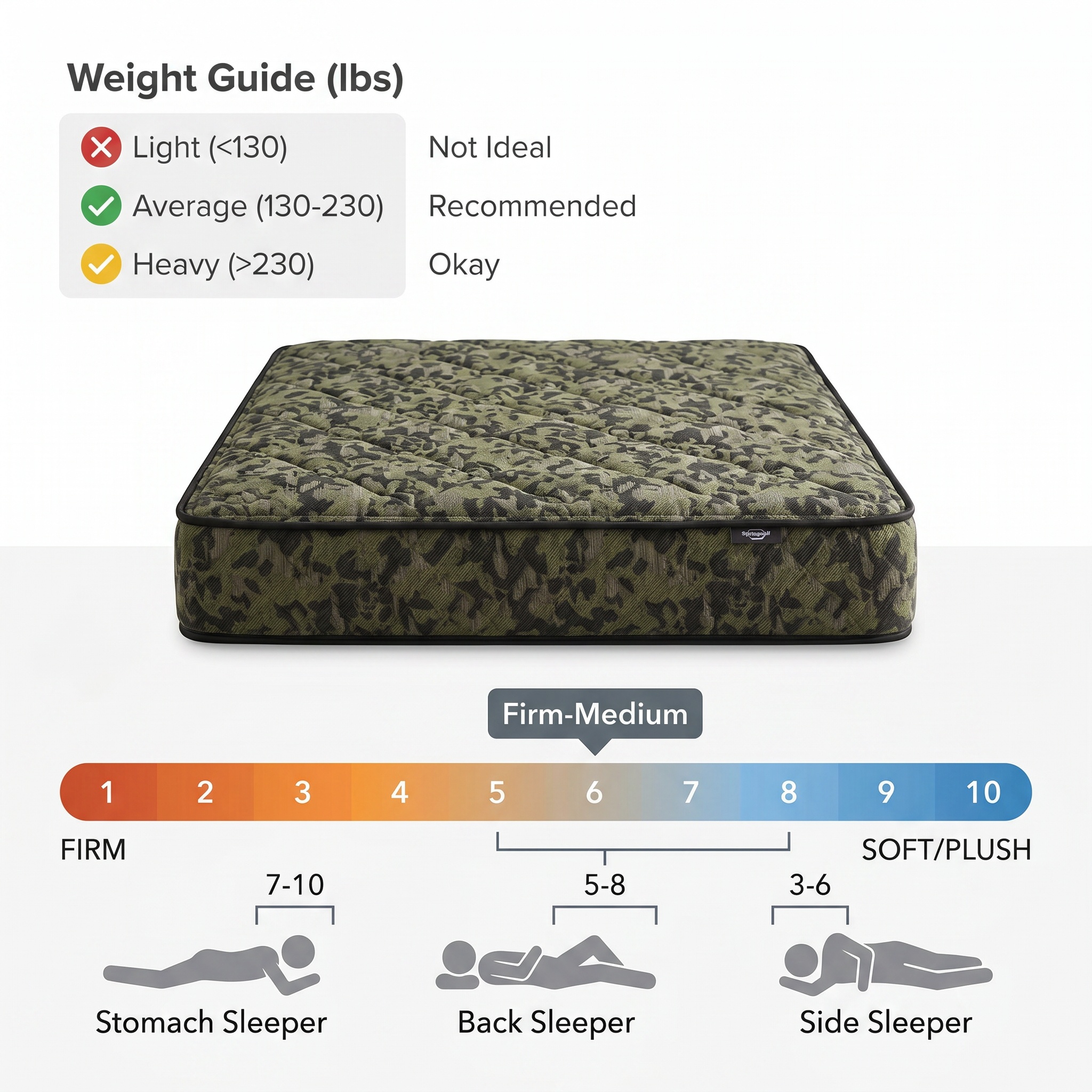 Matelas à ressorts ensachés Twin CAMO 9 po, ferme et réversible