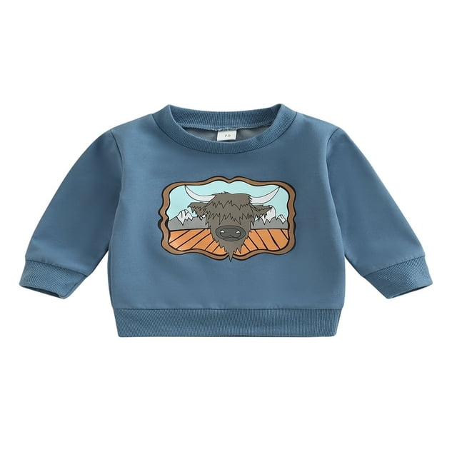 MesaSe Chemise Garçons Filles Manches Longues Col Ample Hauts Imprimé Taureau Pull Décontracté Fête