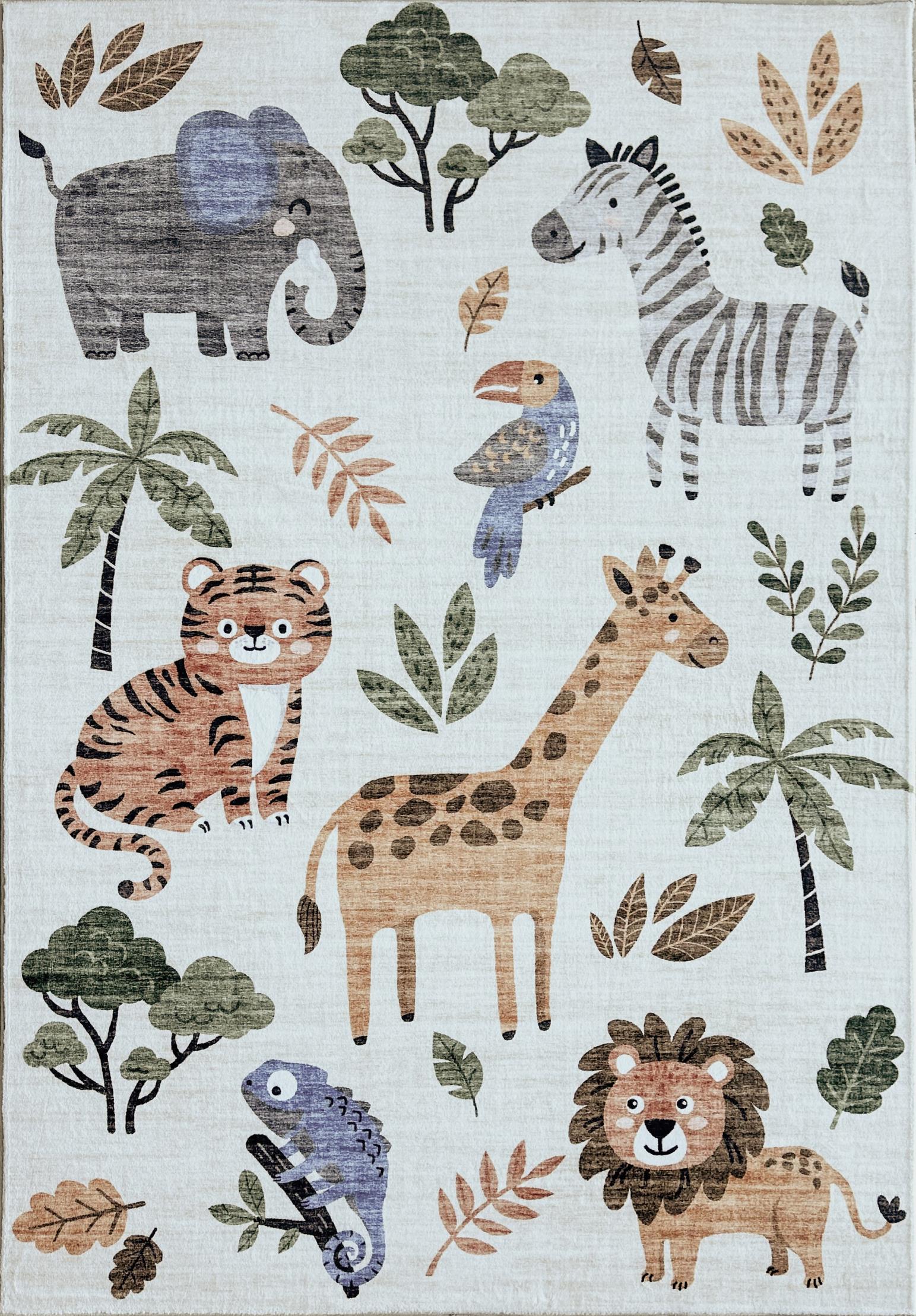 Rug Branch Soft Steps Playtime Cartoon Animals, Tapis d'apprentissage educatif doux, blanc beige - Garcons et filles dans la salle de jeux, la creche, la chambre a coucher