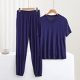 thumbnail image 2 of AherBiu Pyjamas Grande Taille pour Femmes Ensembles 2 Pcs Hauts à Col Ras du Cou Tenues d'Intérieur Ensembles Assortis Pantalons de Pyjama Longs Ensembles de Nuit, 2 of 3
