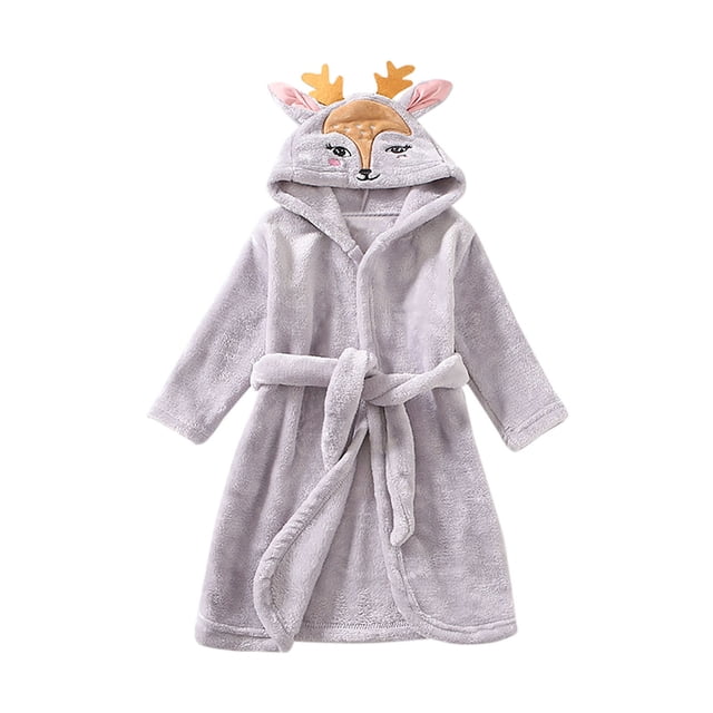 Kids Hooded Bathrobe, Toddler Robe with Belt for Boys and Girls, Soft Flannel Fleece Robe, Long Sleeve Bath Robe with Pockets for Children