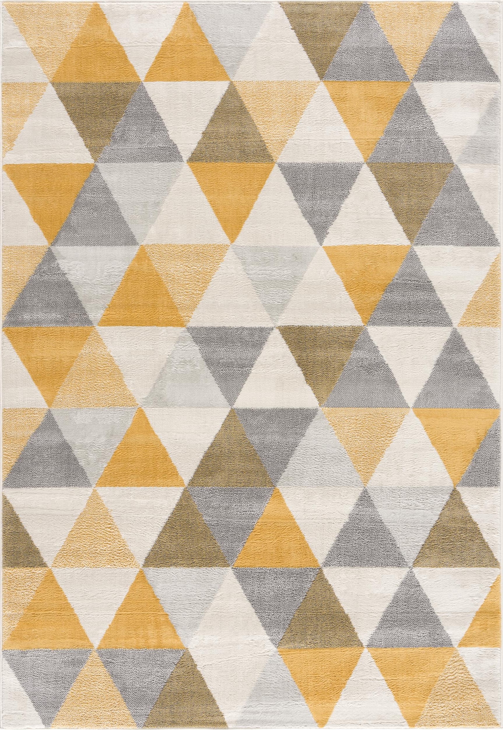 Tapis Branch Savannah 2' x 9' (Taille exacte : 2'3" 9') de couloir moderne du milieu siècle, jaune beige, géométrique pour entrée, couloir, salle bain et cuisine