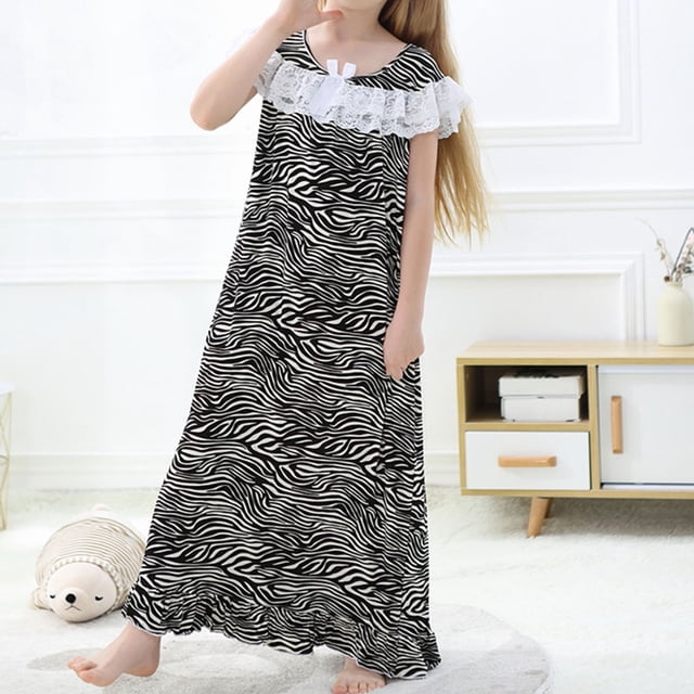 Vêtements de Nuit & Robes pour Filles Petites & Grandes Filles Robe de Pyjama Longue à Épaules et Col Rond en Dentelle pour un Confort Nocturne Confortable