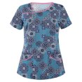 thumbnail image 2 of Pompotops Mode Femme Chemisier à Manches Courtes Imprimé Floral Col Uniforme de Travail, 2 of 3