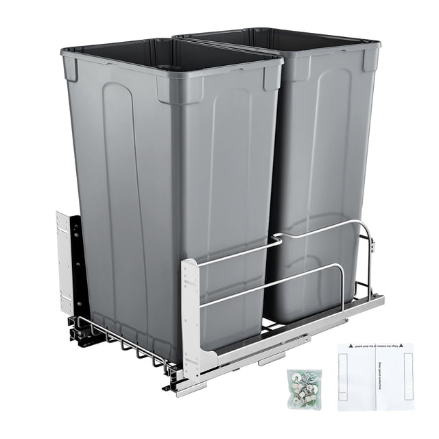 VEVOR Double Pullout Waste Container Kitchen Trash Can with Soft Close Grey 50QTx2