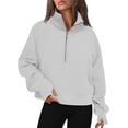 thumbnail image 2 of Womens Half Zip Hoodies Plus Size Fleece Sweatshirt Thumb Hole Cropped Pullover Fall Winter Tops, 2 of 6