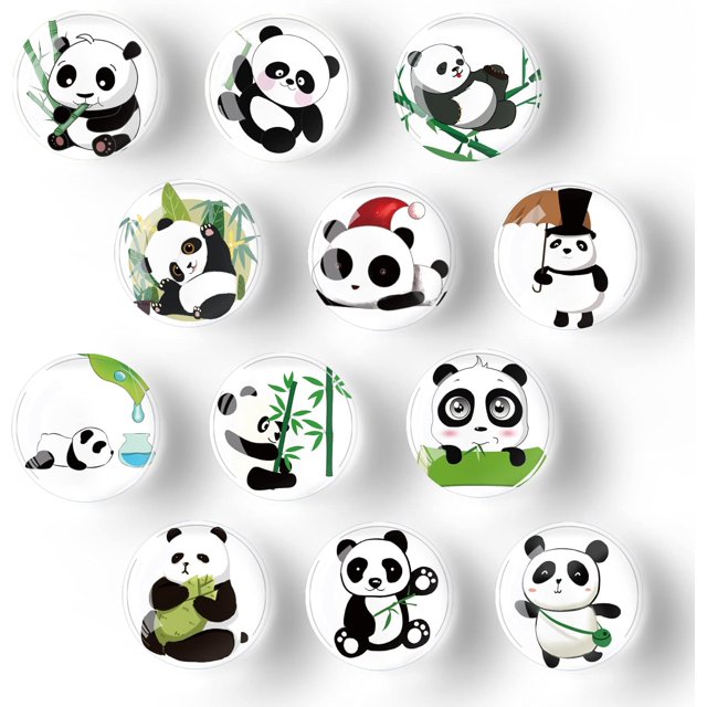 Glass Fridge Magnets, 12Pcs Panda Magnets Glass Fridge Decoration Magnets Strong Locker for Kitchen Office Whiteboards Cabinets Creative Decorative Magnets for Gift